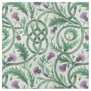 Tela Diseño floral de cardo púrpura con nudo celta esco
