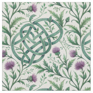 Tela Diseño floral de nudo celta antiguo y cardo púrpur