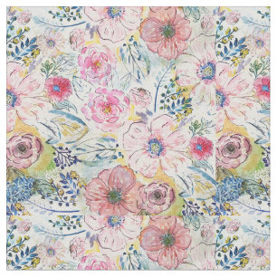 Tela Diseño floral de pintura a mano acuarela