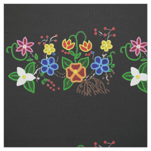 Tela Diseño floral ojibwe con fondo negro