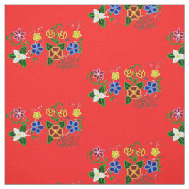 Tela Diseño floral ojibwe con fondo rojo