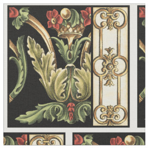 Tela Diseño floral ornamental con las fronteras negras