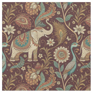 Tela Diseño Floral Paisley de Elefante Indio Real Arte