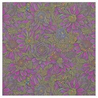 Tela Diseño floral retro morado y verde