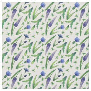 Tela Diseño floral verde y azul
