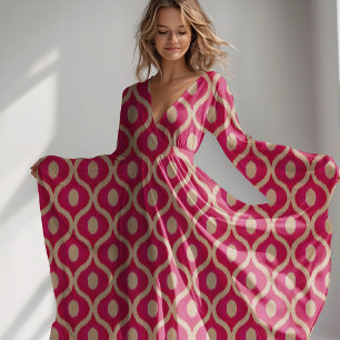 Tela Diseño marroquí de ikat rosa y beige