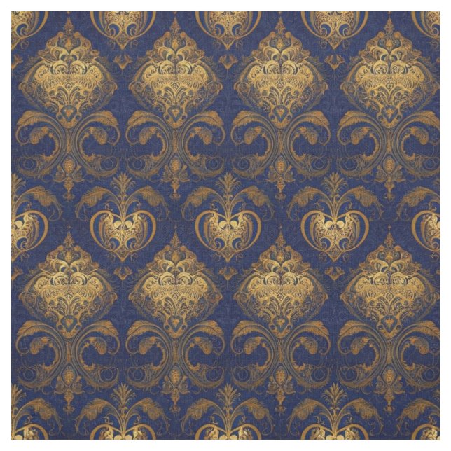Tela Diseño Royal Blue and Gold Damask (Retal)