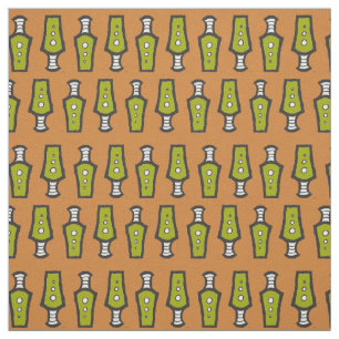 Tela Diseño Tribal Abstracto Verde, Beige, Blanco y Neg