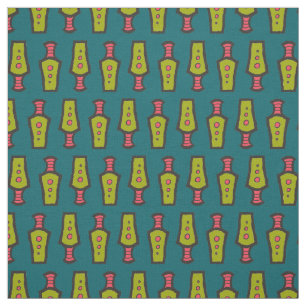 Tela Diseño tribal abstracto verde, rojo, azul verdoso