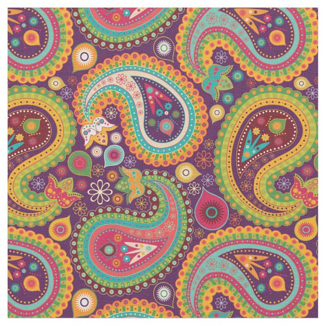 Tela Divertido Floral Boho Colorido de Paisley (De cerca)