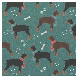 Tela Dobermanes rojos y negros en el patrón invernal de
