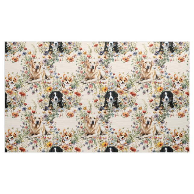 Tela Dogs and Wildflowers Seamless Repeating Pattern (Yarda)