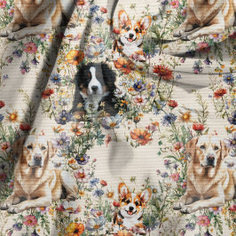 Tela Dogs and Wildflowers Seamless Repeating Pattern