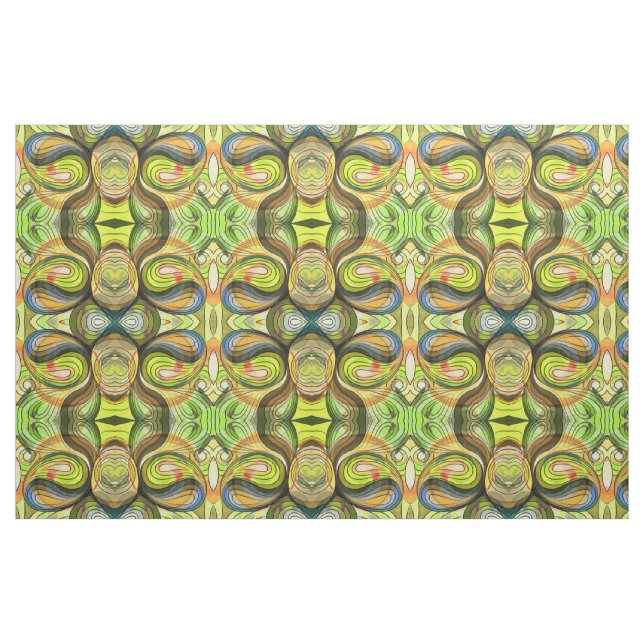 Tela Doodle amarillo y marrón otoñal con líneas negras ("Cuarto gordo" (fat quarter))
