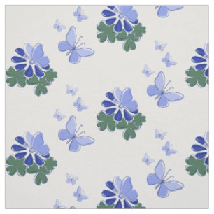 Tela Doodle de mariposa de flor verde azul