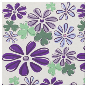 Tela Doodle Estilo Flor Silvestre y Trébol Púrpura y Ve