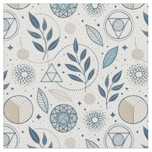 Tela Doodle geométrico botánico azul
