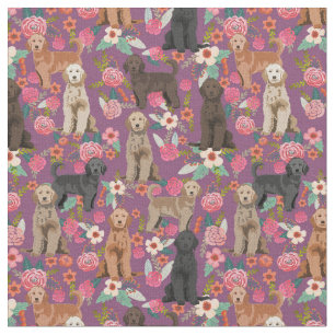 Tela Doodles dorados púrpura floral vintada