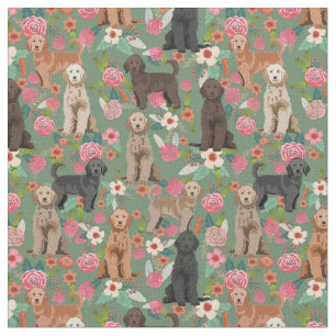 Tela Doodles dorados verde floral