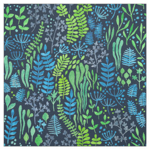 Tela Doodles florales de color de agua fondo oscuro