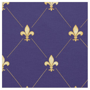 Tela Dorado Fleur-de-Lis (mediana escala) Azul nocturno