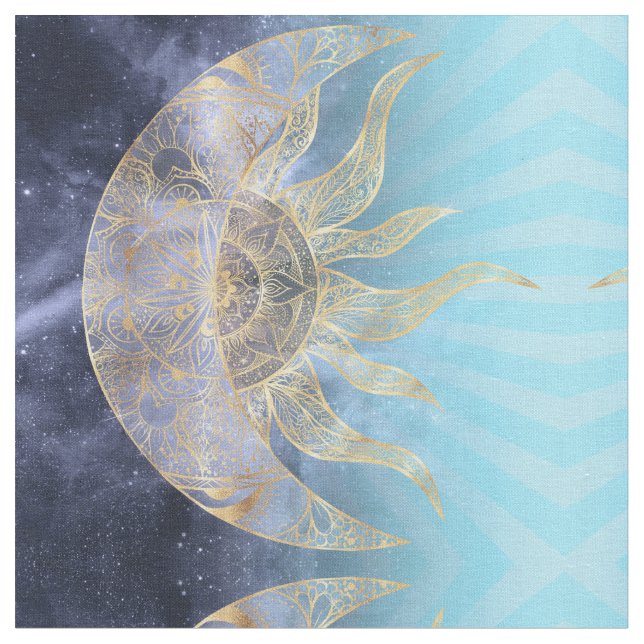 Tela Dorado Moon Sun Mandala Diseño Celeste (De cerca)