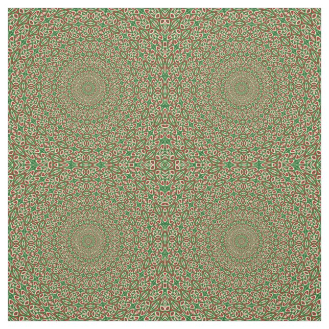 Tela Dos tonos verdes con caleidoscopio rojo y blanco (Retal)