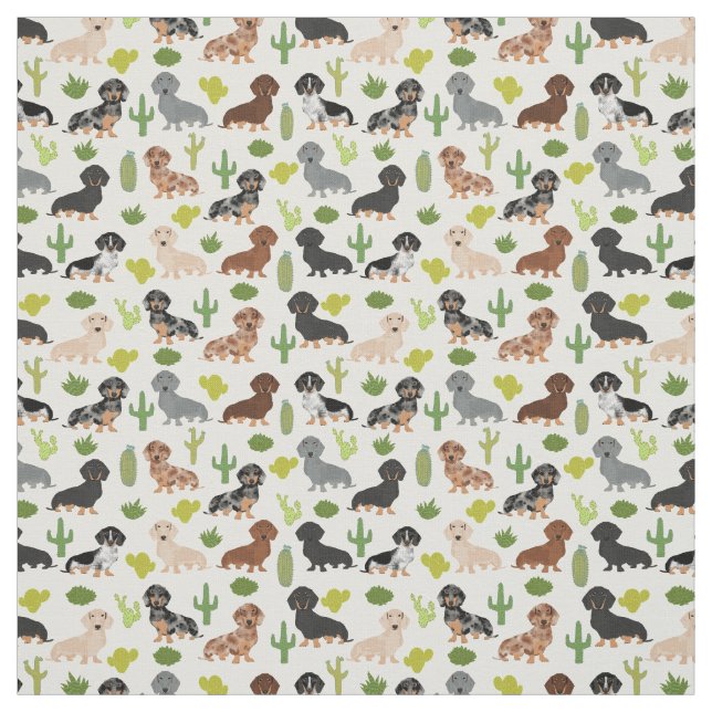 Tela Doxie Cactus Fabric - regalo adorable dachshunds (Retal)