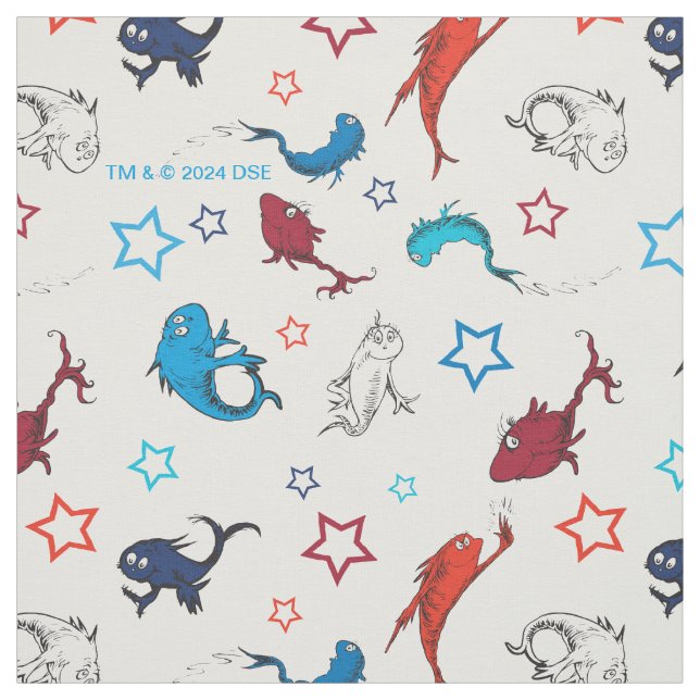 Tela Dr. Seuss | Un pez dos peces patrón de estrella (Retal)