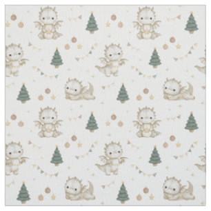 Tela Dragón de Navidad adorable acuarela pastel festivo