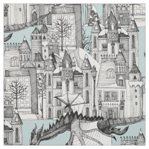 Tela Dragon Kingdom azul de invierno