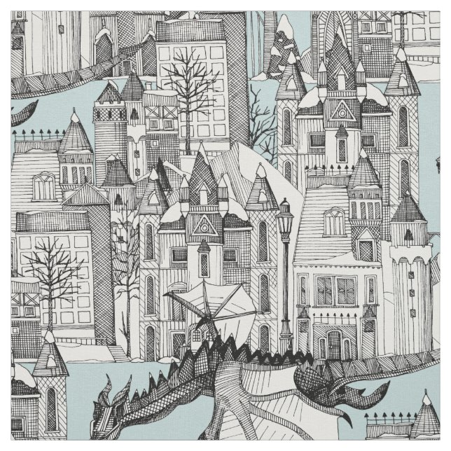 Tela Dragon Kingdom azul de invierno (Retal)