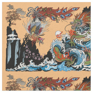 Tela Dragón y Feng Huang. Ilustracion de Insima