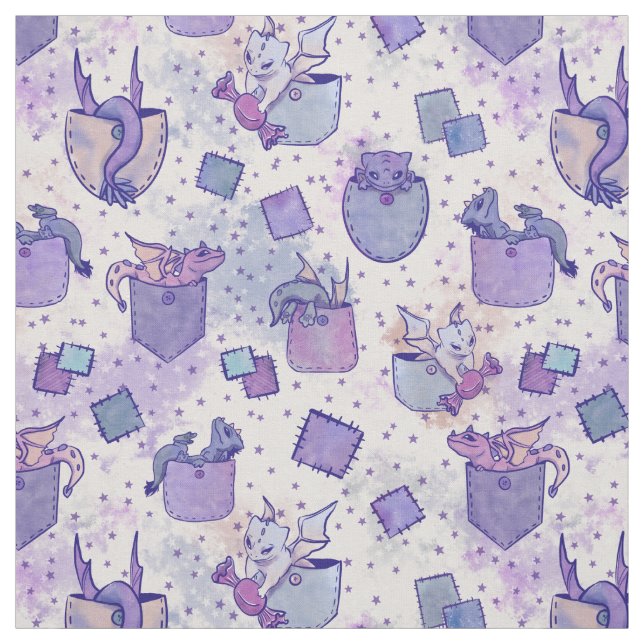Tela Dragones de bolsillo extravagantes en morado (Retal)
