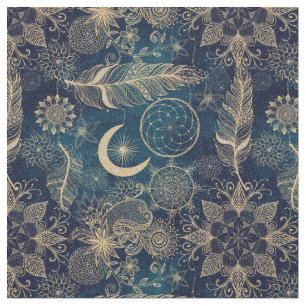 Tela Dreamcatcher Feathers Mandala, Purpurina de oro de