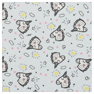 Tela Dulce Patrón de Unicornio Azul Pastel Femenino y C