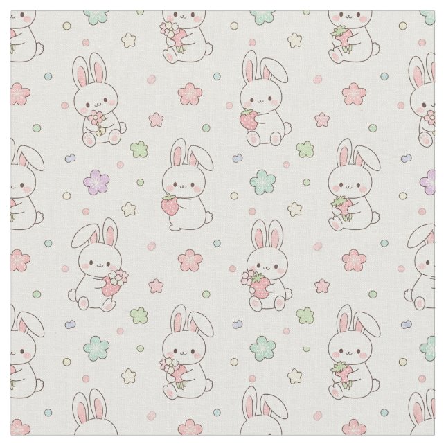 Tela Dulces Sueños: Kawaii Bunny y Fresa (De cerca)