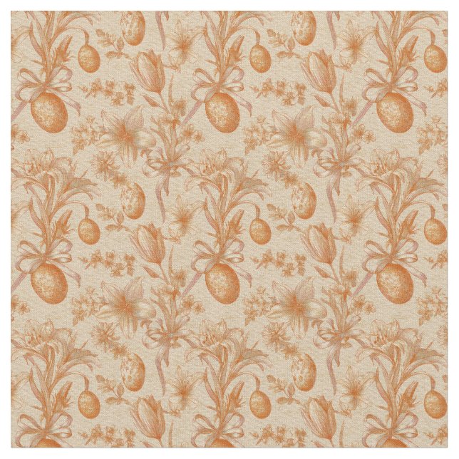 Tela Easter Toile de Jouy Eggs and Tulips Pattern (De cerca)