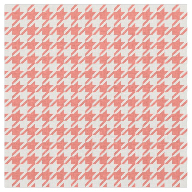 Tela Eco del melocotón y Houndstooth blanco (De cerca)