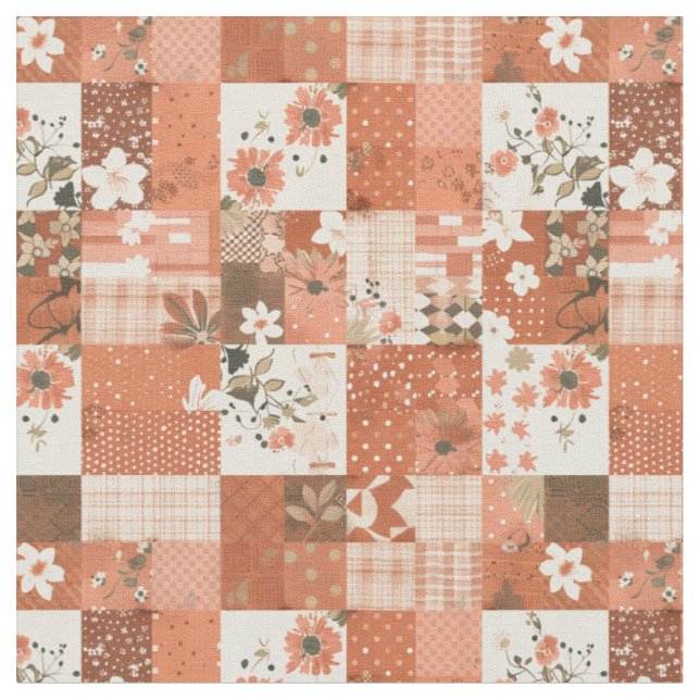 Tela Edredón de otoño de patchwork de terracota cálida (De cerca)