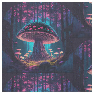 Tela Eerie Magic Giant Toadstool en el bosque, púrpura,