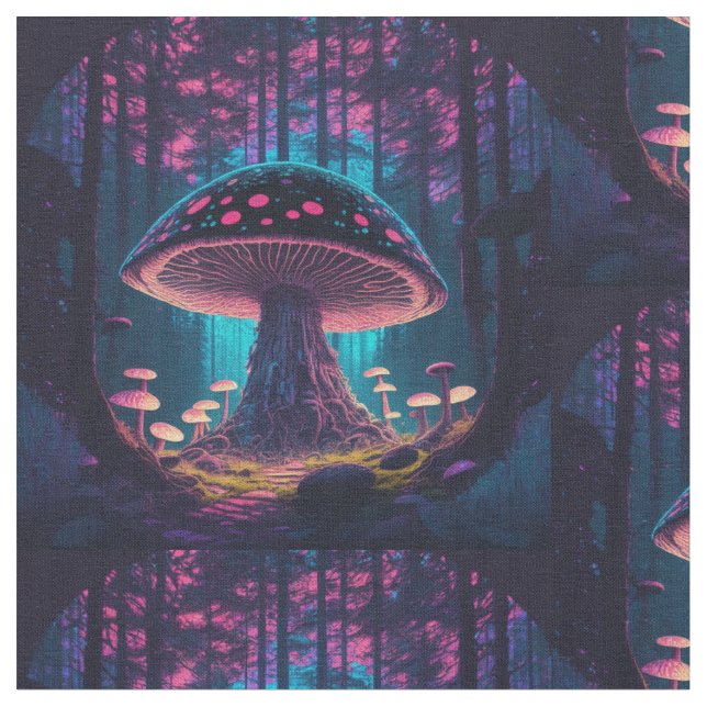 Tela Eerie Magic Giant Toadstool en el bosque, púrpura, (De cerca)