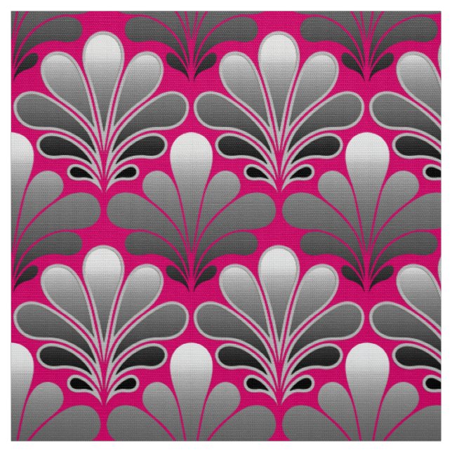 Tela El art déco Shell rosa modela, gris y del fucsia (Retal)