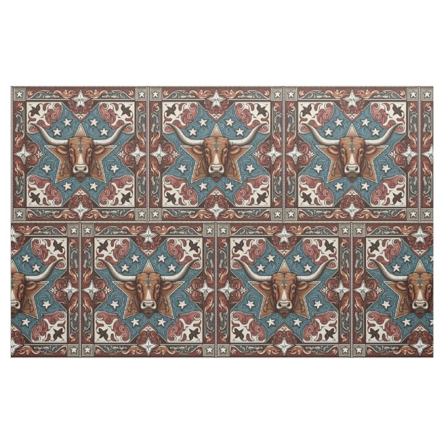 Tela El cuero occidental imprime turquesa marrón con ac ("Cuarto gordo" (fat quarter))