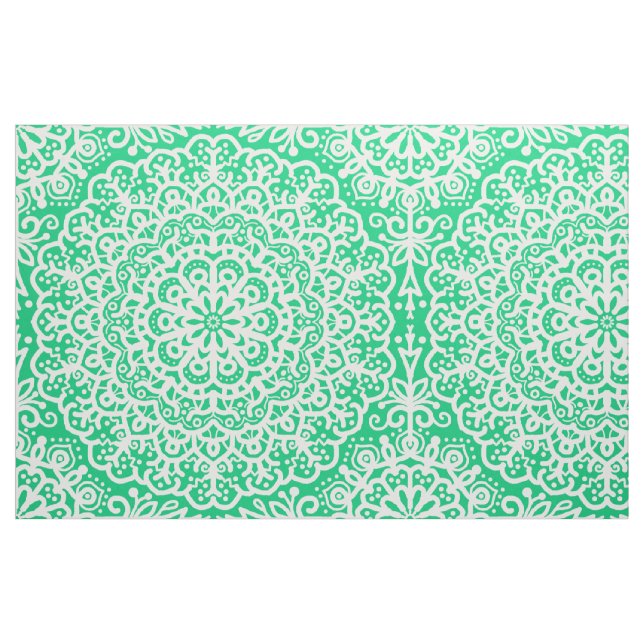 Tela El encaje blanco de Mandala bohemia sobre el verde ("Cuarto gordo" (fat quarter))