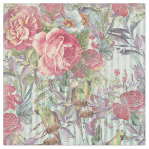 Tela El grunge rosado verde del vintage raya el pájaro