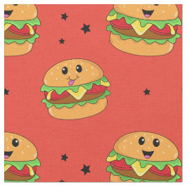 Tela El lindo patrón de hamburguesa de queso de Kawaii 