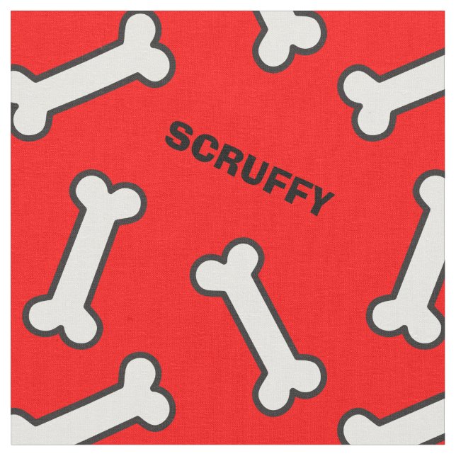 Tela El nombre del perro patrón óseo rojo y blanco (De cerca)