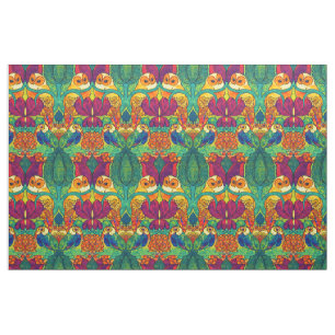 Tela El patrón Owl Retro Art Nouveau de Voysey