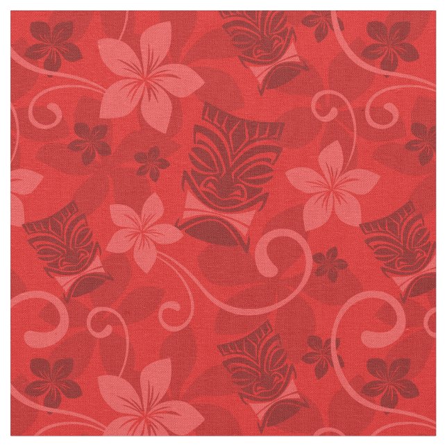 Tela El Tiki Rojo Mascarilla Hawai (De cerca)